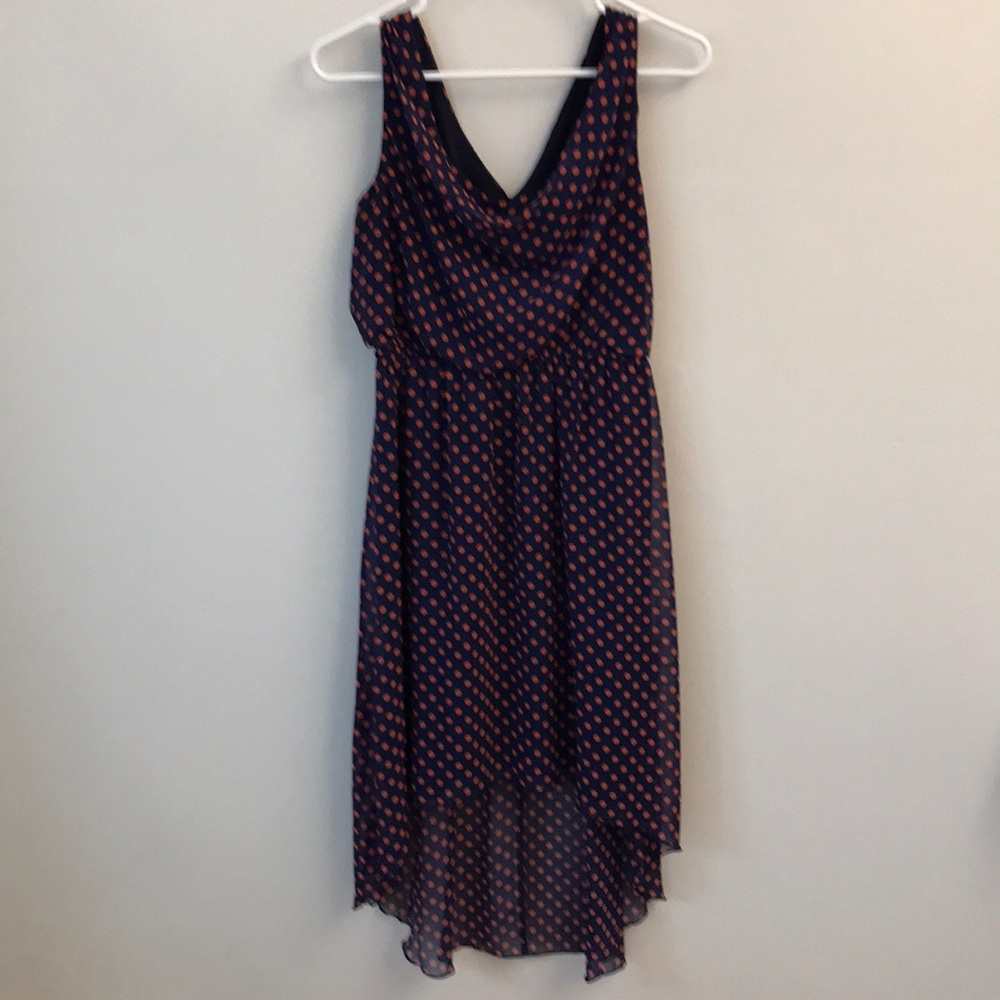 Blue and Orange Polka Dot High Low Sundress